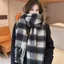 Khăn len kẻ sọc CODECOVED, Khăn choàng Cashmere mùa đông tua rua Mohair, Khăn choàng dài phong cách Hàn Quốc sang trọng cổ điển dành cho sinh viên