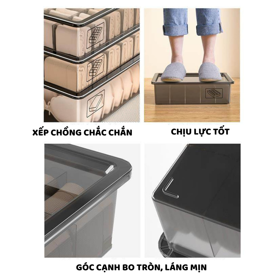 Hộp Trong Suốt Có Nắp Đựng Đồ Lót ENODA HOME, Hộp Nhựa Chia Ngăn Đựng Tất Vớ, Quần Áo Lót P800