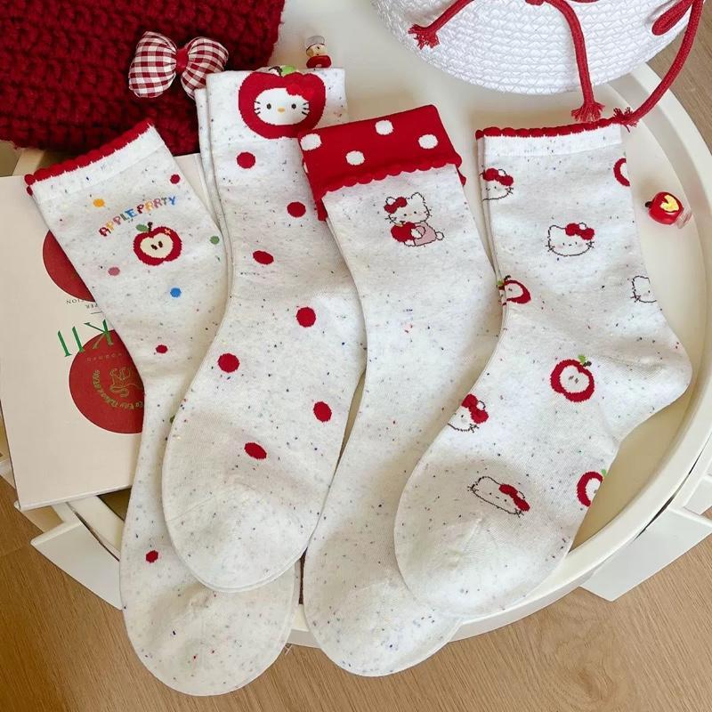 Tất Mèo Kitty 2026 Dành Cho Nữ Vải Cotton Mềm Mịn Phong Cách Dễ Thương Thêu Nơ Trẻ Trung Năng Động