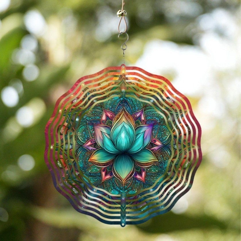 CIFbuy Hoa Sen Chuông Gió Với Mandala Thiết Kế Teal Nhiều Màu Hoa Văn Cho Ngoài Trời Trang Trí Sân Vườn Quà Tặng