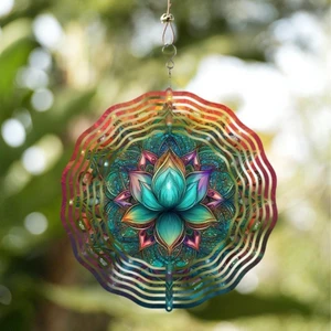 CIFbuy Hoa Sen Chuông Gió Với Mandala Thiết Kế Teal Nhiều Màu Hoa Văn Cho Ngoài Trời Trang Trí Sân Vườn Quà Tặng