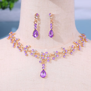 Nhiều Màu Sắc Kim Cương Giả Dây Chuyền Bông Tai Bộ Tinh Tế Quyến Rũ Cô Dâu Vòng Cổ Bông Tai Cho Phù Dâu Cưới Hóa Trang