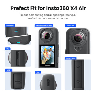 Dành cho Insta360 X4 Air, vỏ bảo vệ silicon cho thân máy, vỏ bảo vệ ống kính, vỏ ống kính và phụ kiện cho máy ảnh hành động