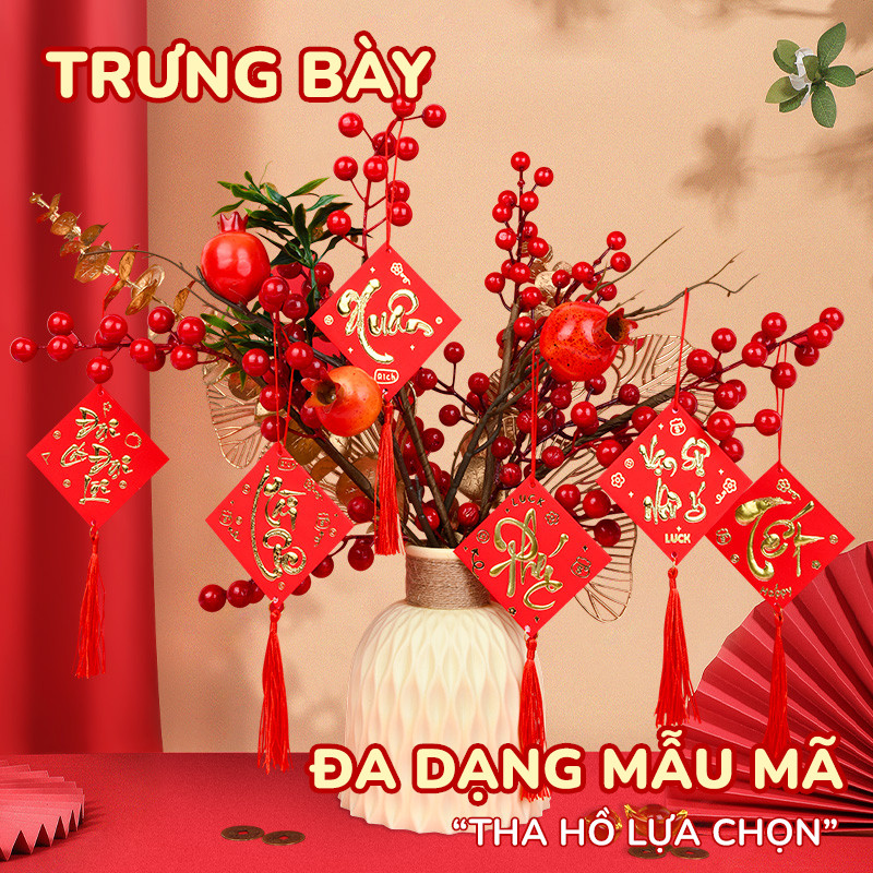 Bao lì xì liễng treo Tết 2026, bao đựng tiền có dây treo tua rua dùng treo cây mai đào trang trí