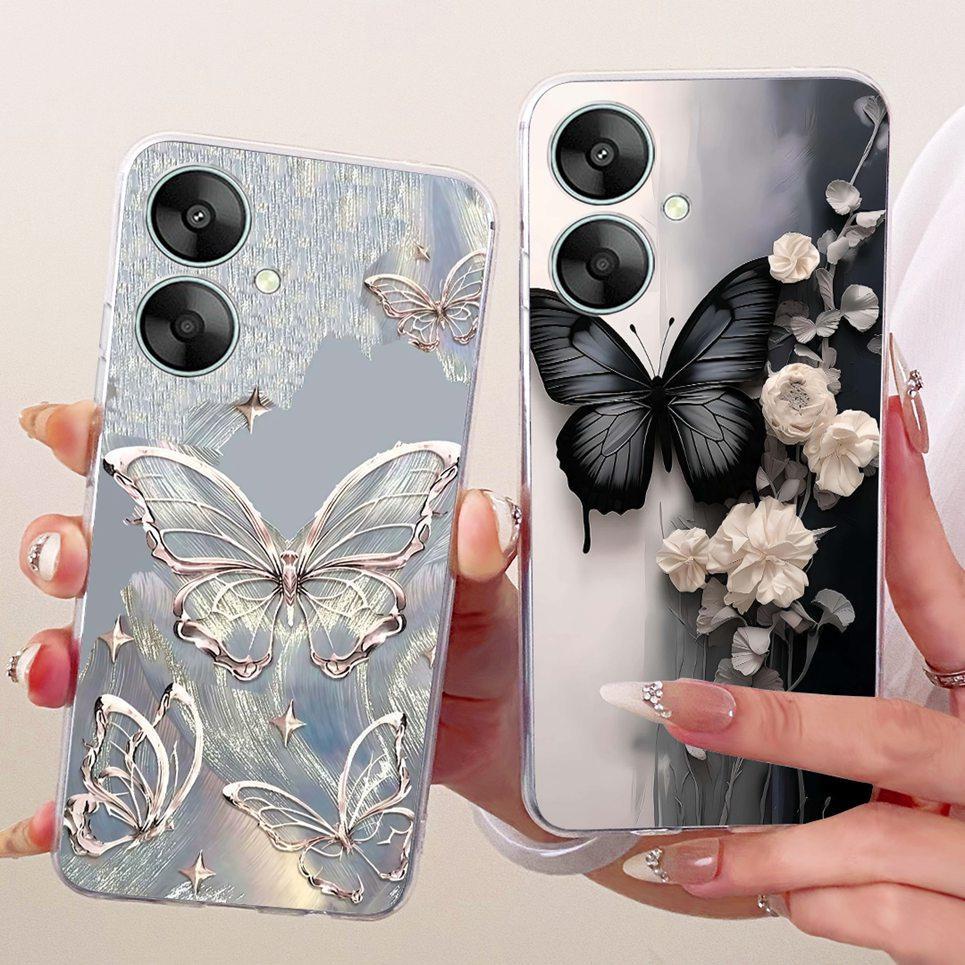 Vỏ hoa hình bướm sang trọng cho Xiaomi Redmi 13 13c 13R 13X Ốp điện thoại silicon mềm trong suốt cho Poco C65