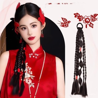 Đầu tóc giả phong cách Trung Quốc cho cô dâu, kiểu đuôi ngựa dài bằng giấy cắt