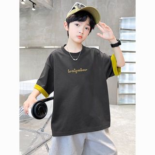 Áo thun giả hai lớp cho bé trai – Cotton form rộng phong cách street, tay ngắn cá tính mùa hè