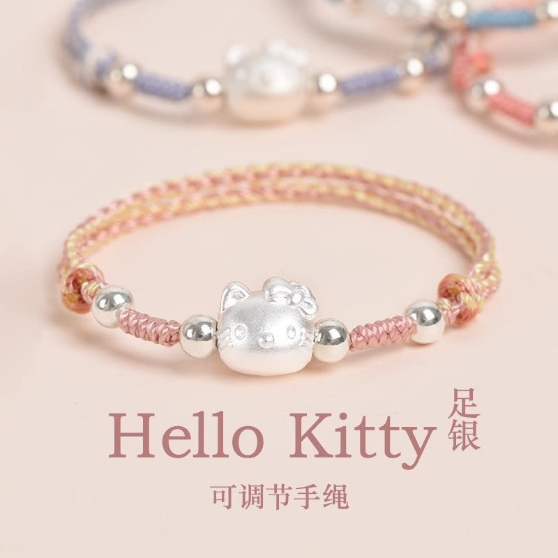 Vòng tay nữ Hello Kitty màu bạc nguyên chất 999
