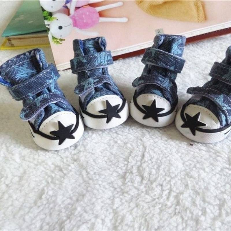 【Ready Stock】 Puppy Dog Shoes Do Not Fall off Shoes for Four Seasons Teddy 4 Pets Bichon Small Dogs Denim Shoes Booties Waterproof Breathable 0khQ