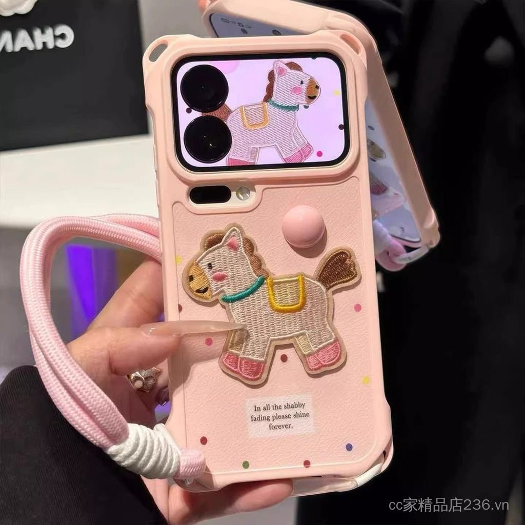 Chấm Bi Màu Hồng Pony Thích Hợp Cho iPhone17 / 16promax Ốp Điện Thoại 15 / 14 / 13P70 Dây Buộc Dễ Thương