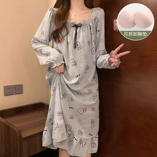 Váy ngủ nữ có miếng lót ngực, dáng dài tay, sọc - Đồ ngủ phong cách mới đáng yêu, nhiều kích cỡ