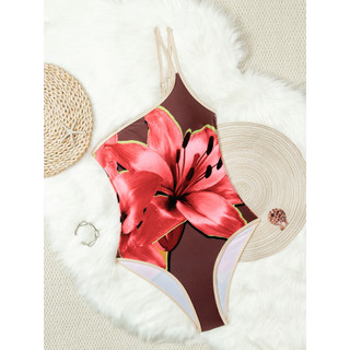 Đồ Bơi Nữ Rượu Hoa Đỏ Dây Đơn One Piece Bikini Bathig Suit