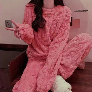 Bộ Đồ Ngủ Lông Cừu Soft Sherpa Cho Nữ, Ấm Áp Mùa Đông, Thiết Kế Gân Phù Hợp Mặc Ban Đêm