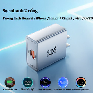 Củ sạc nhanh GaN 65W PD USB-A + Type-C kèm cáp 4 trong 1 cho iPhone 11 12 13 14 15 16 17 Honor OPPO Vivo Xiaomi Samsung