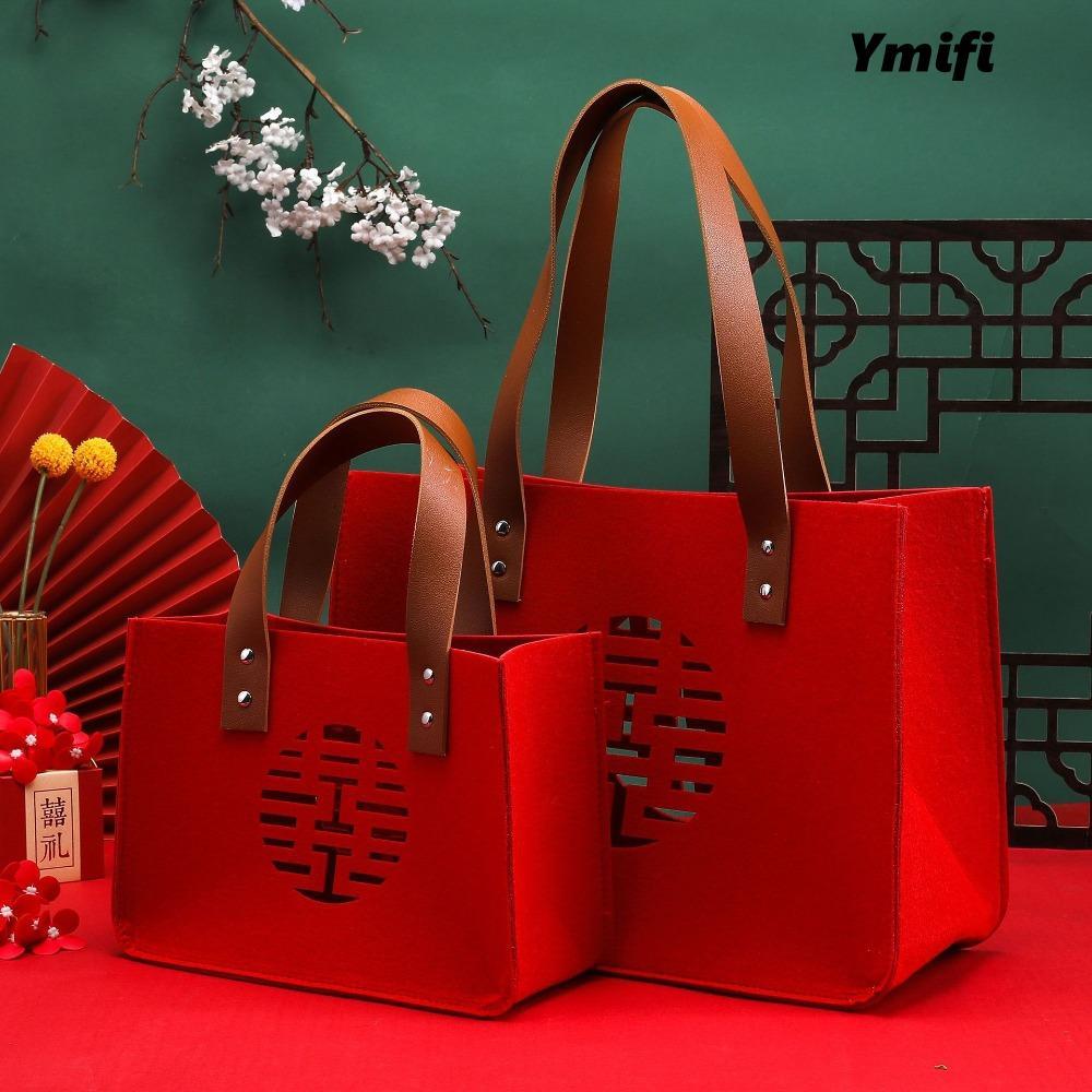 Túi may mắn kẹo YMIFI, Túi quà tặng nỉ hình vuông, Túi lưu trữ tay cầm PU