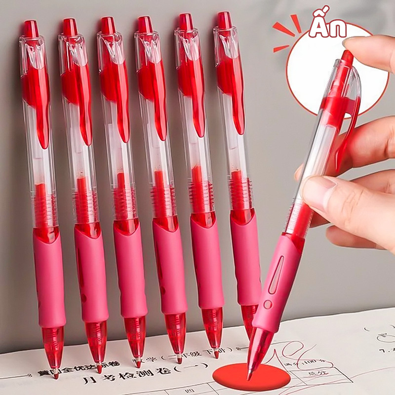 Bút bi mực đỏ cao cấp cho học sinh, ngòi 0.5mm viết êm tay, mực ra đều khô nhanh, đồ dùng học tập cần thiết