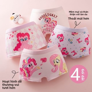 Quần lót bé gái My Little Pony – Dáng boxer bốn góc, cotton mềm mại, họa tiết hoạt hình, set 4 gói