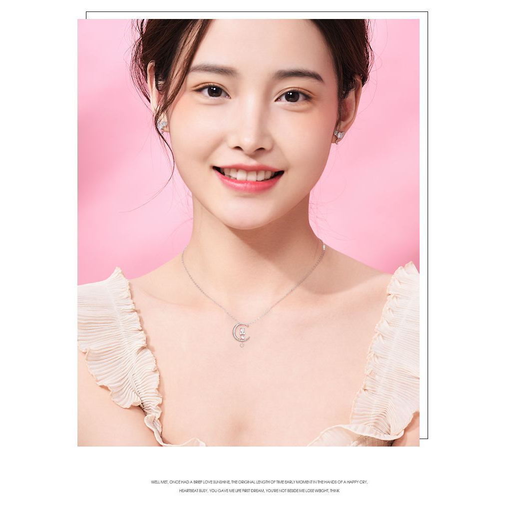Mặt dây chuyền hình mèo moonstone, vòng cổ bạc sterling