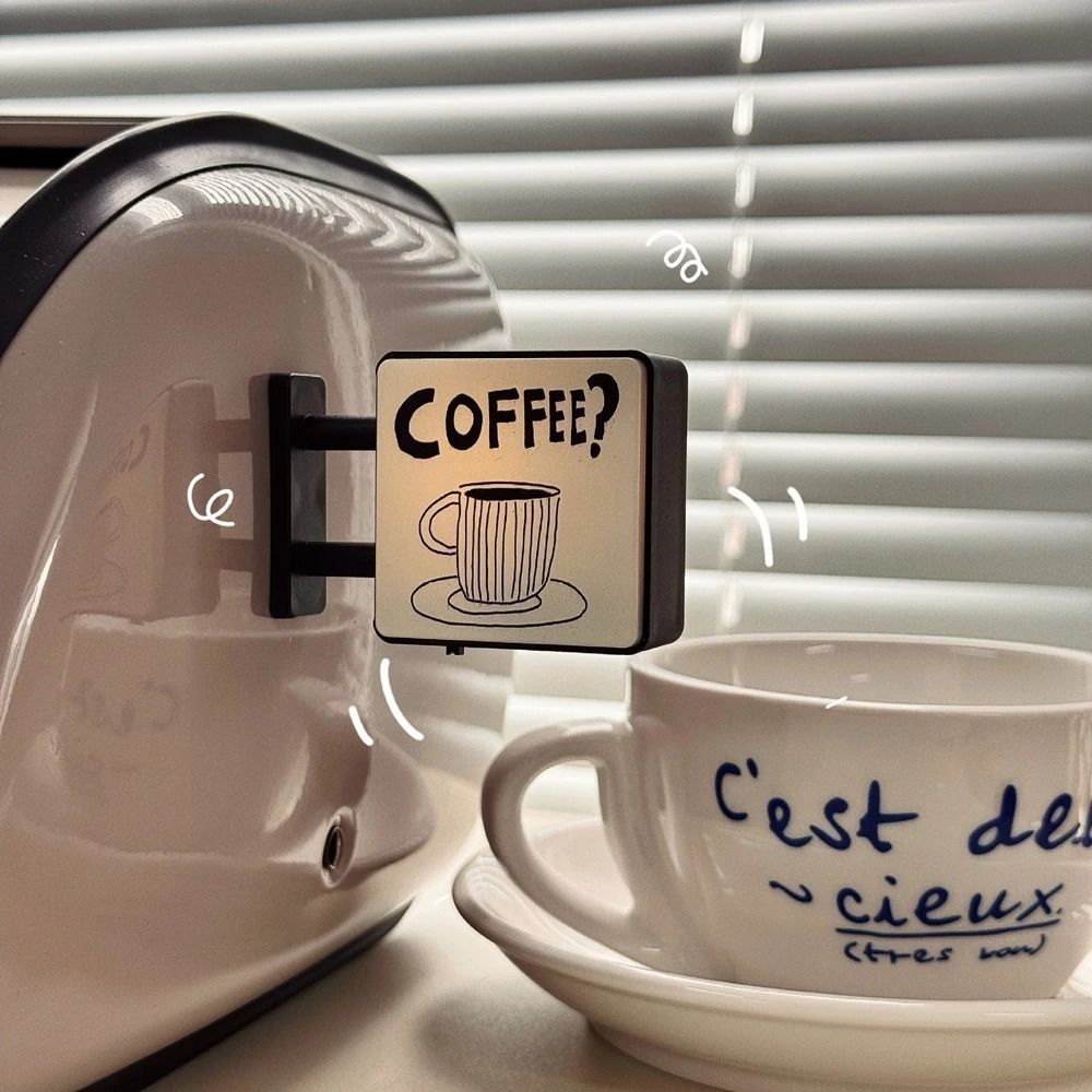 Dấu hiệu đèn góc cà phê DONOVANQQ, Bầu không khí sáng tạo Tủ lạnh phát sáng phong cách cổ điển, Nhãn dán tủ lạnh mini ba chiều