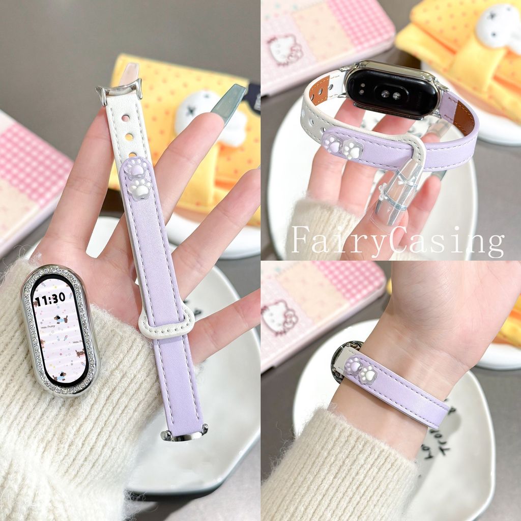 Dây đeo da chân mèo dễ thương cho Xiaomi Mi Band 10 9 8 Vòng đeo tay thay thế phiên bản gốm cho dây đeo cổ tay Mi Band 10 9 8 Pro