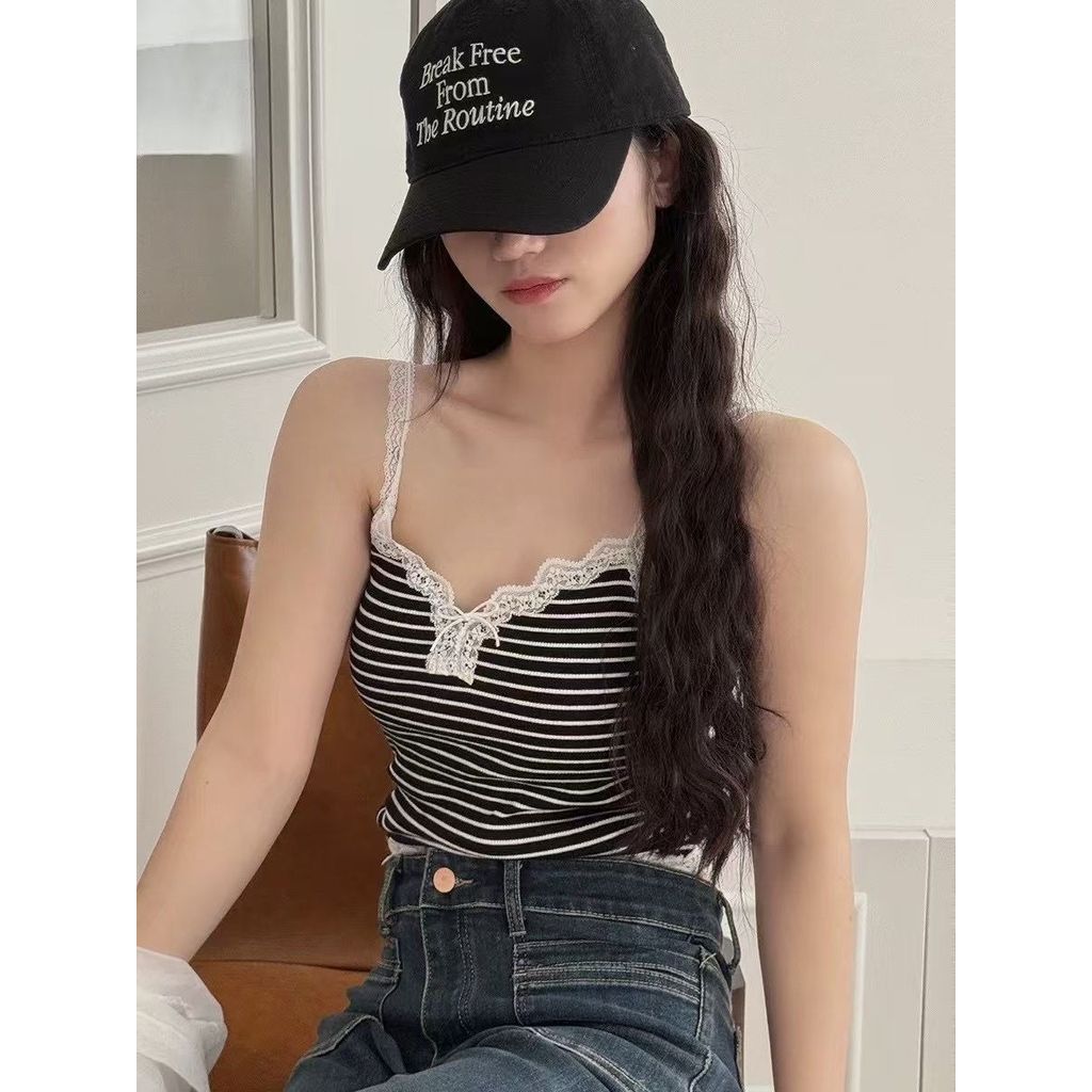 Milyfashion Ren Nơ Sling Có Miếng Lót Ngực Bên Trong Pure Desire Không Tay Đáy Ngắn Hợp Thời Trang