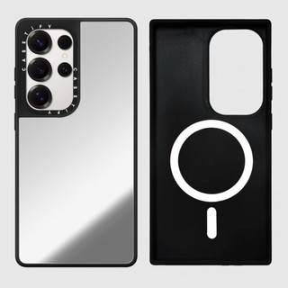 CASECASE X Matte Black & Sliver Mirror Vỏ hút từ tính Samsung Galaxy S26 S25 S24 S23 Ultra Plus Mặt sau cứng có hộp khắc logo
