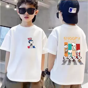 Cotton 100% Hình Chó Nhận Thanh Toán Áo Cổ Tròn Bé Trai Mùa Hè