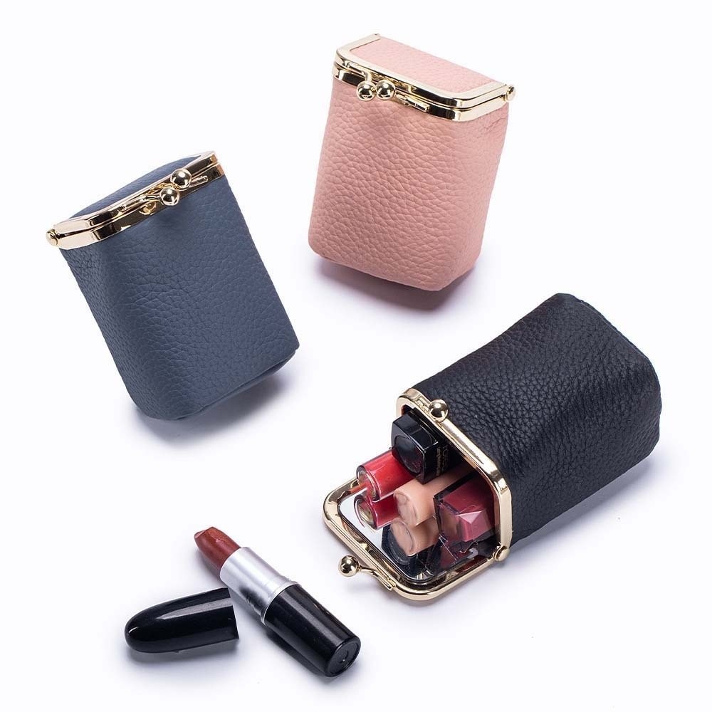 Túi đựng đồ trang sức bằng da GOJO, Tinh tế có gương Kiss Lock Ví đựng tiền xu, Mua sắm Túi đựng đồ nhỏ cầm tay cổ điển đơn giản dành cho nữ