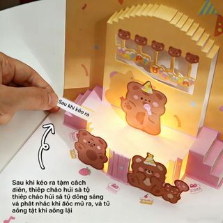 Thiệp sinh nhật 3D, âm nhạc và đèn nháy, hình ảnh hoạt hình dễ thương, món quà tuyệt vời với lời chúc riêng