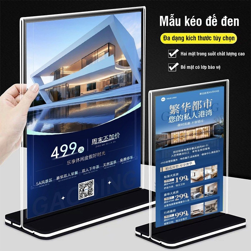 Kệ Mica Để Bàn Đa Năng – Bảng Menu Mica Trong Suốt A4 A5 A6, Hiển Thị Menu Giấy, Thông Tin Sản Phẩm Và Mã QR Gọi Món