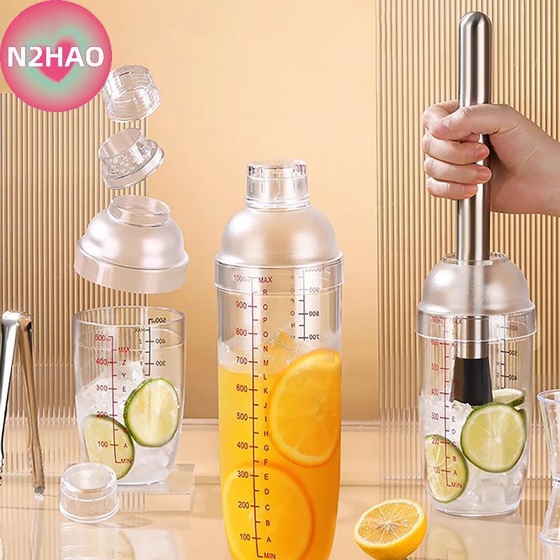 N2HAO Nhựa Cotail Shaker Cốc Lắc Tay Có Cân 350ml / 530ml / 700ml / 1000ml Trà Sữa Rượu Uống Bình Lắc Trộn Thanh Dụng Cụ n