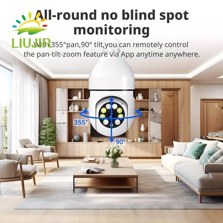 Camera an ninh bóng đèn LIUJIR, Camera WiFi không dây WiFi 360 độ 5GHz, Vít quan sát ban đêm đầy đủ màu được thiết kế Camera giám sát theo dõi con người tự động An ninh trong nhà
