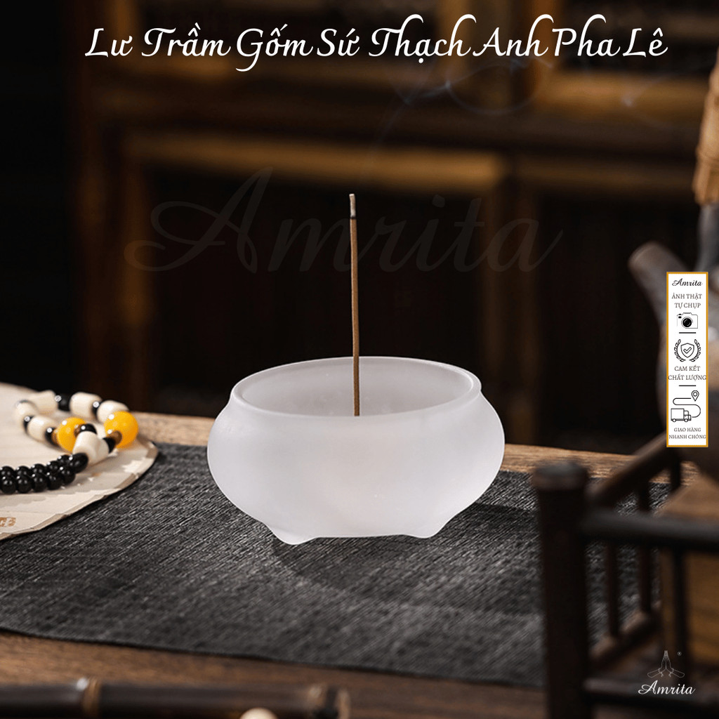 [Amrita] Lư  Trầm Gốm Sứ  Thạch Anh Pha Lê - CXNP186