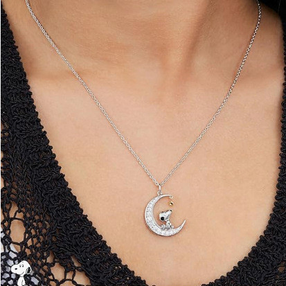 Snoopy Star Moon Mặt Dây Chuyền Nữ Niche Thiết Kế Kẻ Sọc Đá Quý Ánh Sáng Sang Trọng Cao Cấp Áo Len Dây Chuyền