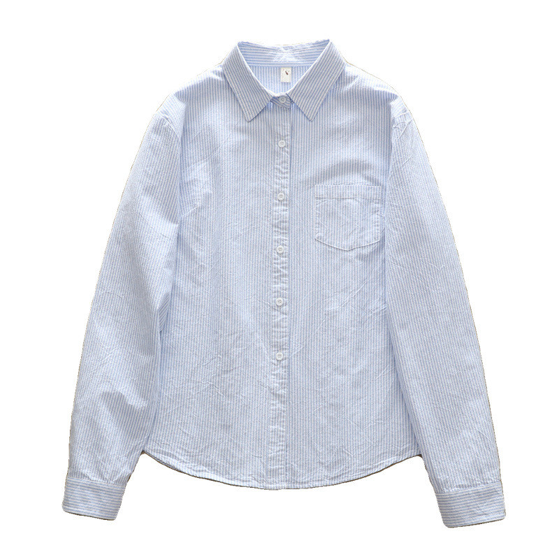 [Hàng có sẵn] Áo sơ mi nữ cotton sọc dọc tươi sáng, phù hợp cho hàng ngày và công sở