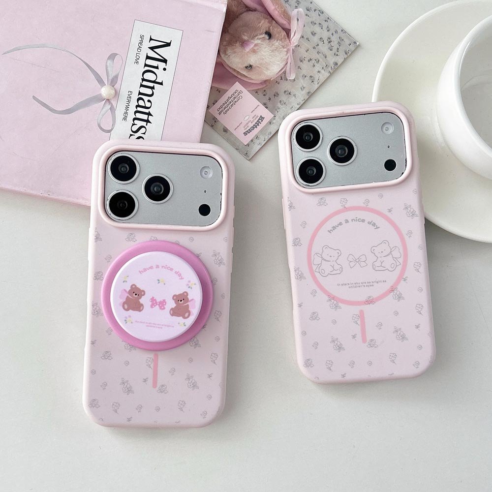 Ốp lưng TPU Tương thích với iPhone 13 14 14Pro 14ProMax 15 15Pro 15ProMax 16 16Pro 16ProMax 17 17Pro 17ProMax Vỏ nam châm họa tiết gấu nơ