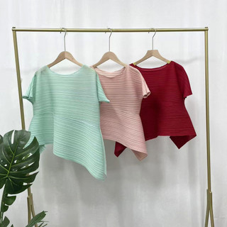 Áo thun nữ Miyake xếp ly, tay ngắn, thoáng mát mùa hè