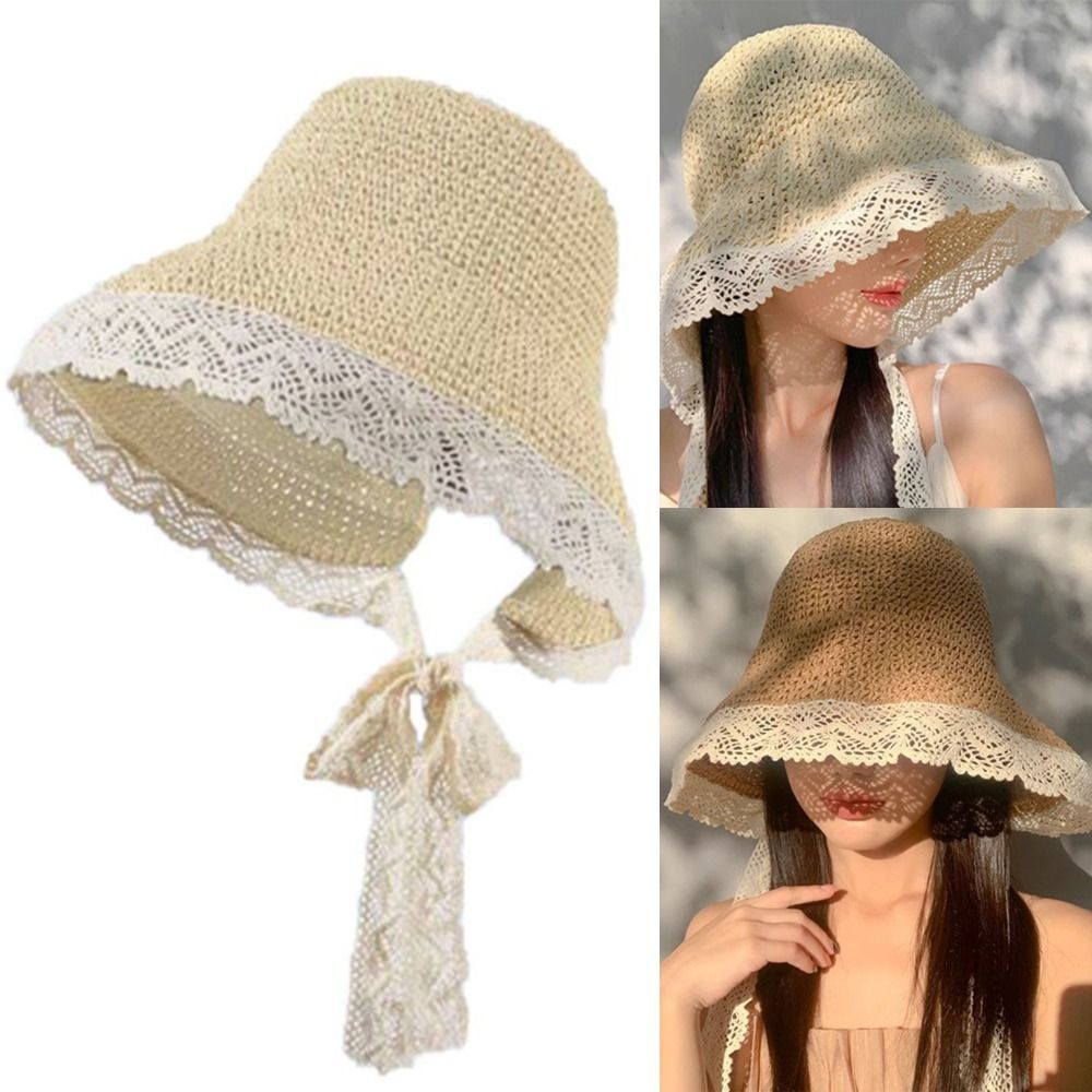 Mũ rơm Hobbyin vành lớn chống nắng, gập lại được, bảo vệ UPF 50+ cho nữ và bé gái