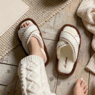 XIXITIAO Dép Cotton Phòng Ngủ 2026 Mới Retro Đeo Chéo Nhà Thu Đông Nữ