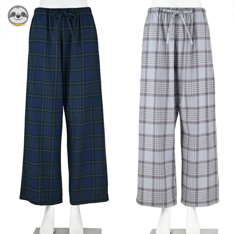 Quần pyjama kẻ sọc flannel phong cách Nhật Bản Muji, dành cho cả nam và nữ, làm từ vải cotton nguyên chất