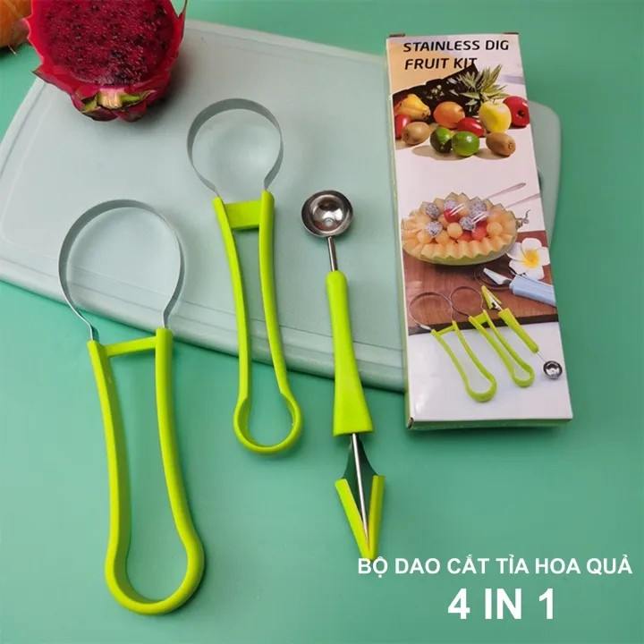 Bộ dụng cụ cắt tỉa hoa quả rau củ set 3 món inox Bộ dao tỉa hoa quả đa năng， Set 3 món，Múc dưa hấu (tạo hình quả cầu)