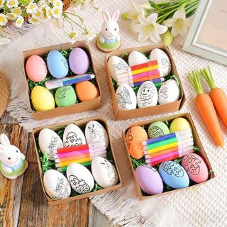 YSANH 6 Trứng Vẽ Tay DIY Phục Sinh, Tô Màu Thủ Công Với Bút Sơn Trứng Phục Sinh, Sáng Tạo DIY Hoạt Hình Đa Năng Tranh Đầy Màu Sắc Trứng Phục Sinh Cảnh Trang Trí