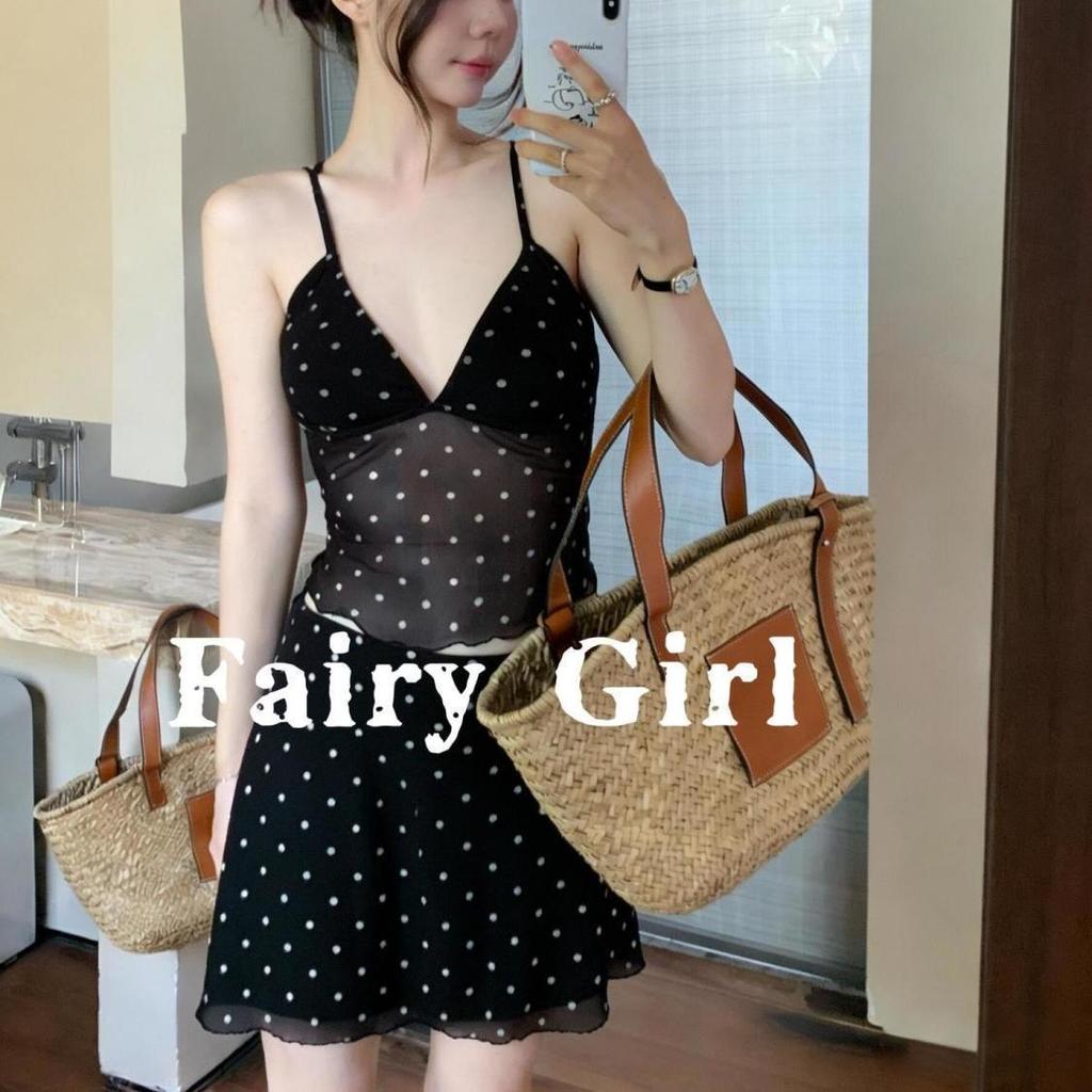 Đồ bơi chia chấm bi in hình kỳ nghỉ phong cách Bikini