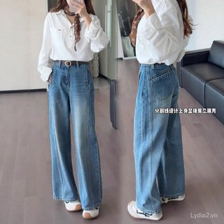 Quần Jean Ống Rộng Màu Xanh Cổ Điển Phong Cách Phương Tây - Plus Size Eo Cao Ôm Sát