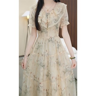 Đầm Hoa Vintage Cổ Bèo – Váy Midi Nữ Tính Thanh Lịch Hàn Quốc,quyến rũ,duyên dáng