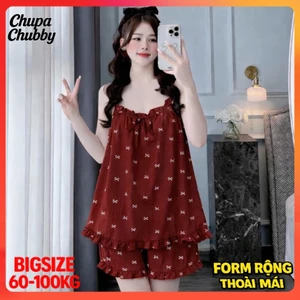 Bộ Đồ Ngủ Bigsize Cotton Hàn Cao Cấp Bèo Nơ 2 Dây Che Khuyết Điểm