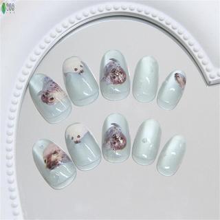 24 Chiếc Xanh Ngắn Móng Tay Giả Có Mắt Mèo Với Móng Tay Cạnh Tự Nhiên Và Mịn Cho Nữ Móng Tay Nghệ Thuật Trang Trí