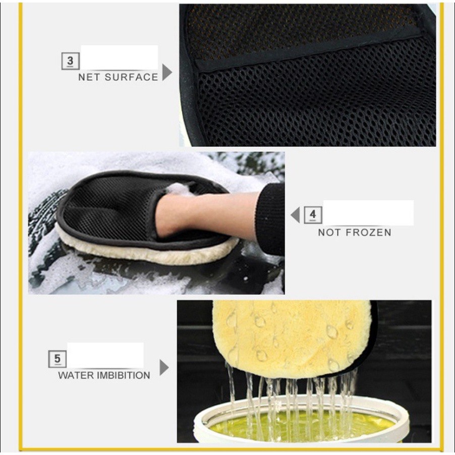 Combo 5 Găng Tay Rửa Xe Lông Cừu – Găng Rửa Ô Tô Xe Máy, Lông Mềm Thấm Hút Tốt, Không Rụng Lông