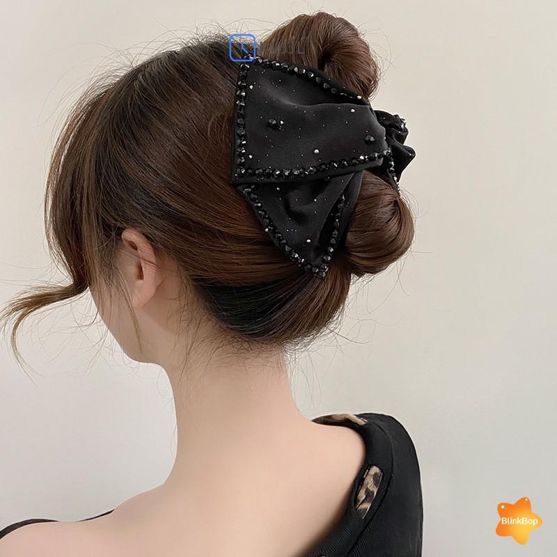 Kẹp tóc nữ thanh lịch với kim cương giả và nơ ngọc trai - Trang sức tóc thời trang