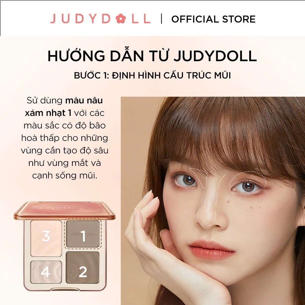 JUDYDOLL Bảng Tạo Khối & Highlight 4 Ô – Màu Tự Nhiên, Dễ Dùng, Hàng Chính Hãng.